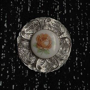 Vintage Floral Silver Brooch with Rose Design | Western Germany